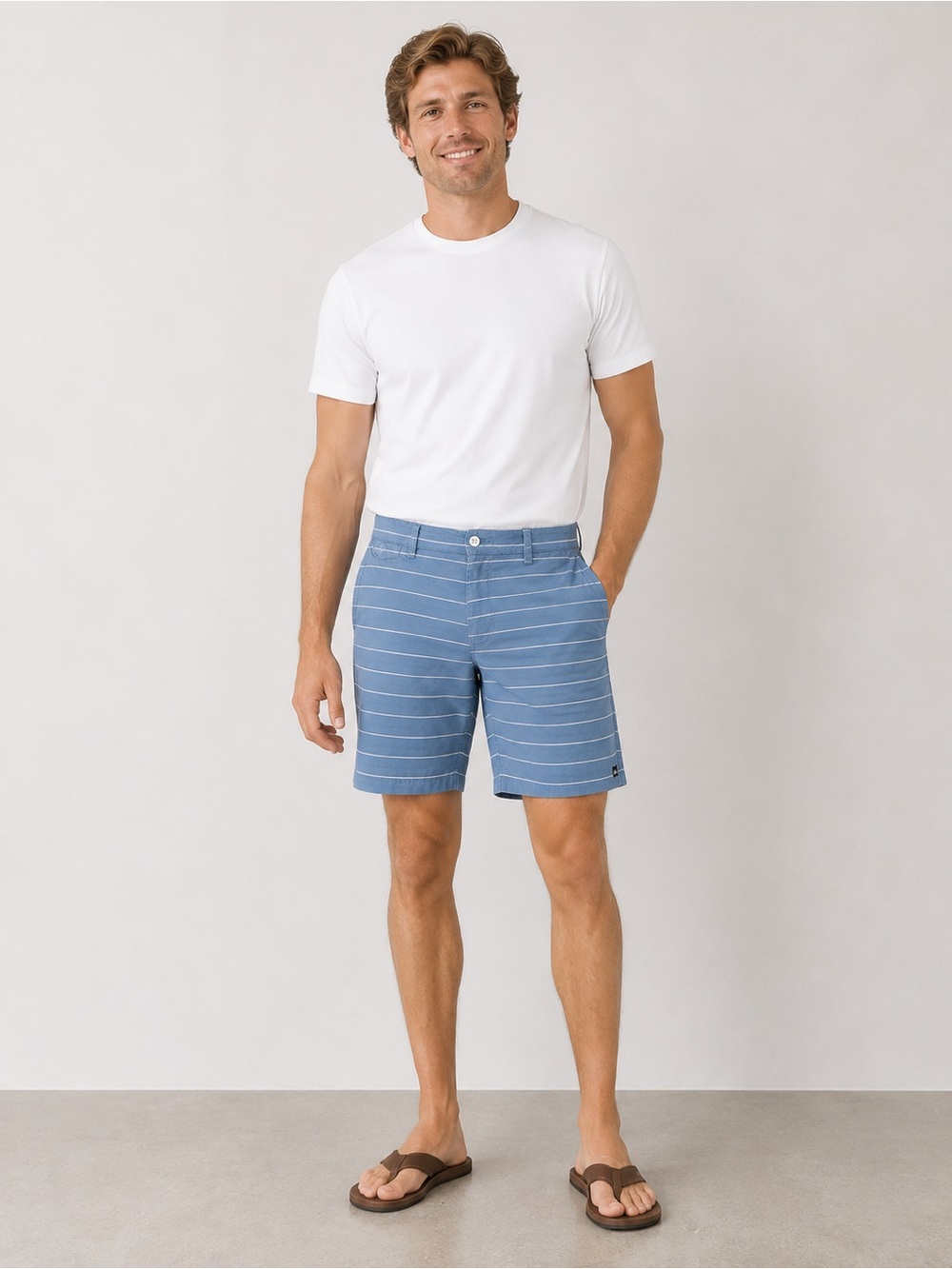 Quiksilver Blue White Striped Shorts Size 32 Cotton Casual Surf Beach Chino